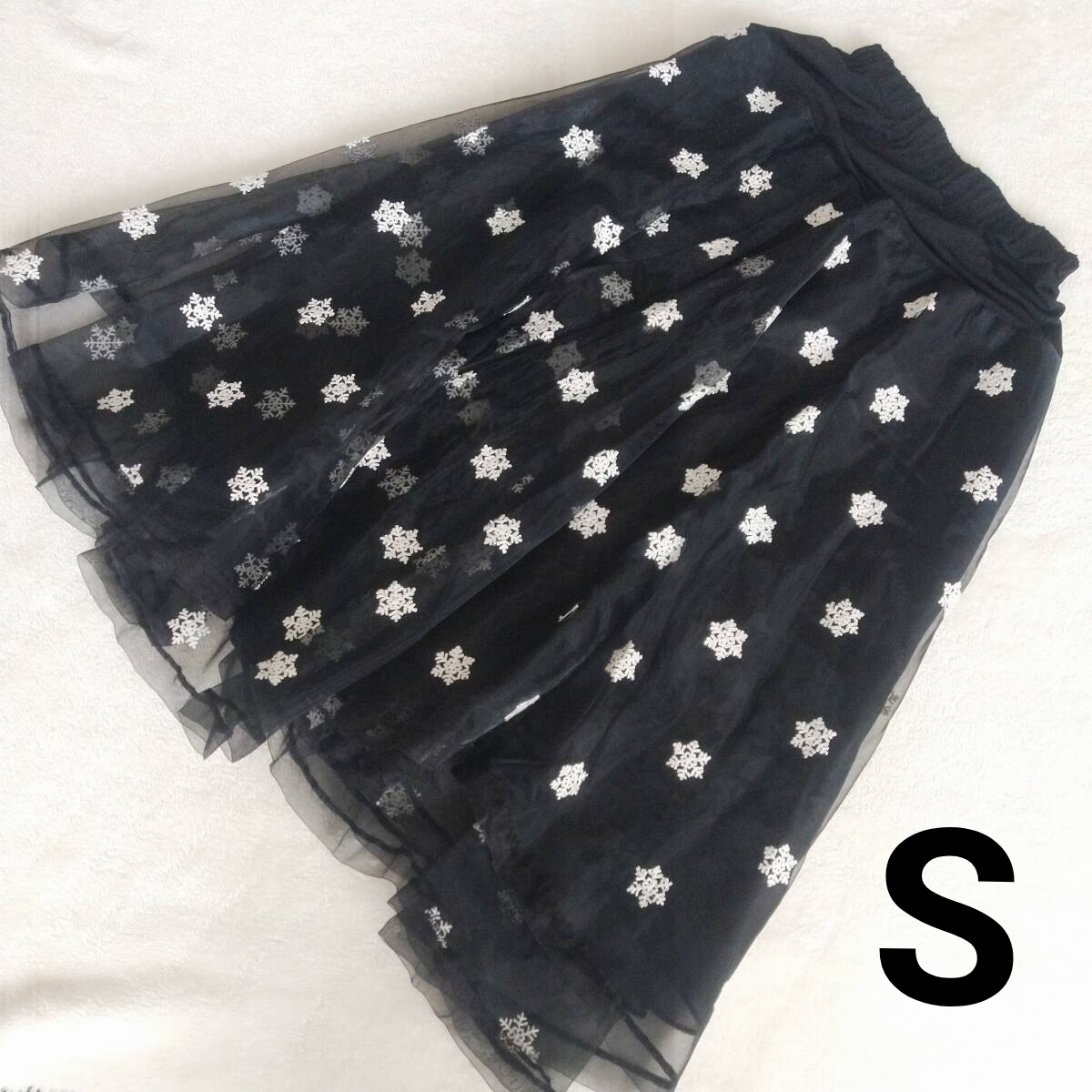 雪の結晶 チュールスカート ブラック Sサイズ ウエストゴム拍卖