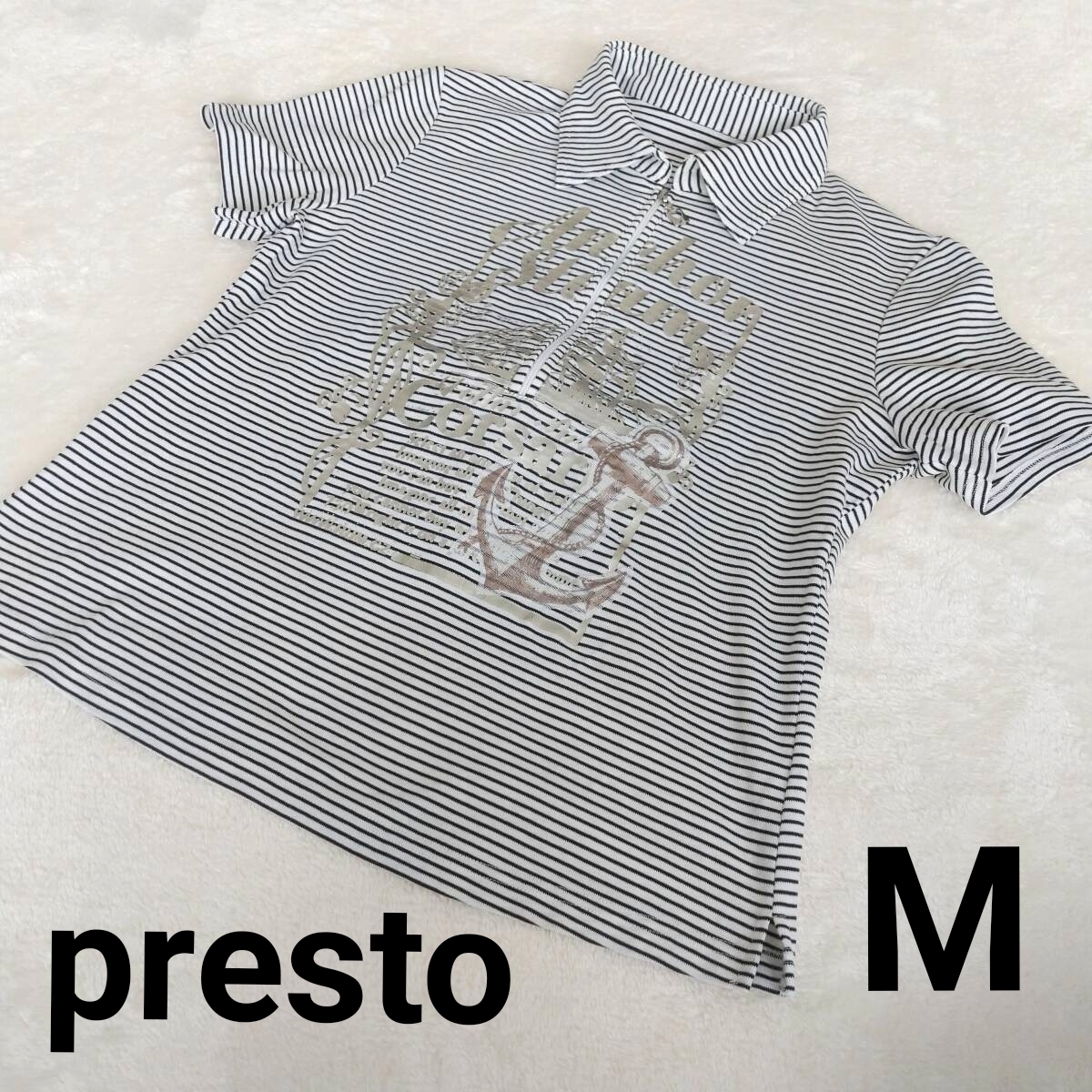 ℃ presto プレスト ボーダー 半袖ポロシャツ アンカープリント Mサイズ相当拍卖