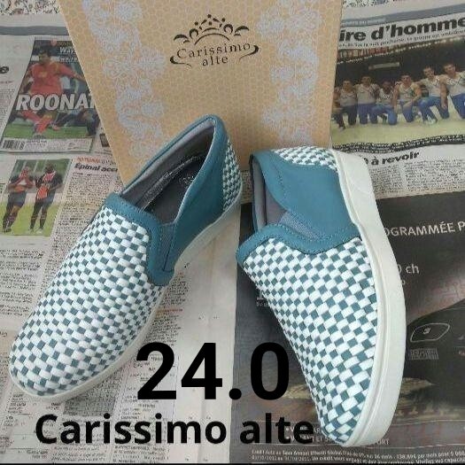 Carissimo alte カリシモアルテ 本革 スリッポン スカイブルー 24.0 モノグラム拍卖