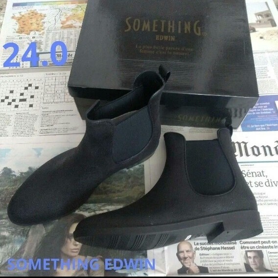 SOMETHING EDWIN サムシング エドウィン ブーツ ブラック 24.0 24.5相当 レディース ショートブーツ拍卖