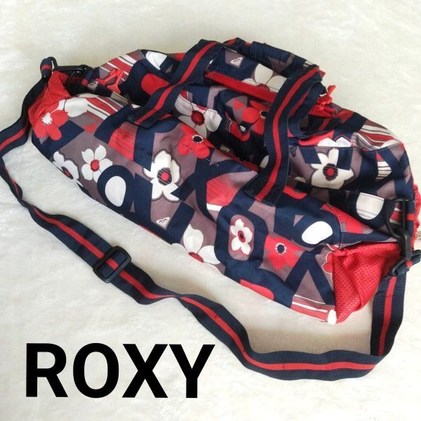 【使用感あり】ROXY ロキシー ボストンバッグ 赤 花柄 約48cm×16cm×高さ20cm拍卖