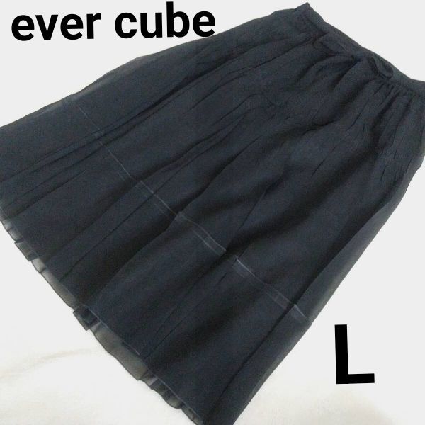 ▲【L-LL】ever cube エヴァーキューブ 春夏スカート 黒 ブラック 裏地付き W78~ 丈73拍卖