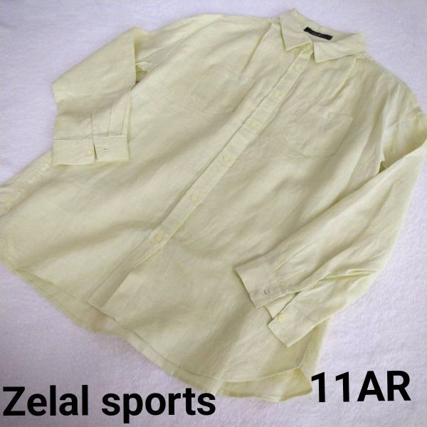 □ Zelal sports 元町ゼラール リネンシャツ L相当 11AR 七分袖 麻シャツ イエロー系拍卖