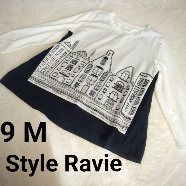 ℃ Style Ravie スタイルラヴィー 刺繍入り カットソー 長袖 M相当 ネイビー×ホワイト拍卖