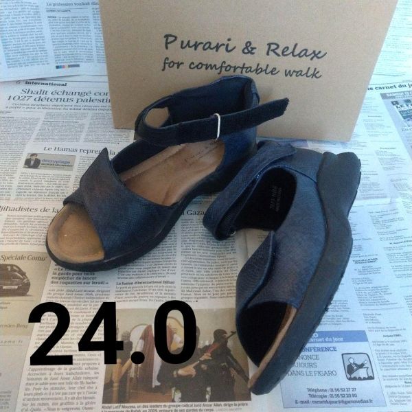 プラリ&リラックス PurariRelax お散歩美人 コンフォートサンダル 4E 紺 ネイビー 24cm 外反母趾対応拍卖