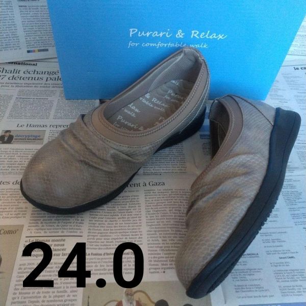 プラリ&リラックス PurariRelax お散歩美人 スリッポン 4E ベージュ 24cm 外反母趾対応拍卖