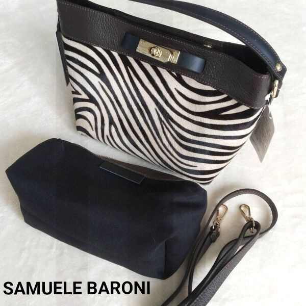 【未使用】イタリア Samuele Baroni サムエルバローニ ハンドバッグ/ショルダーバッグ ゼブラ柄 インナーポーチ付拍卖