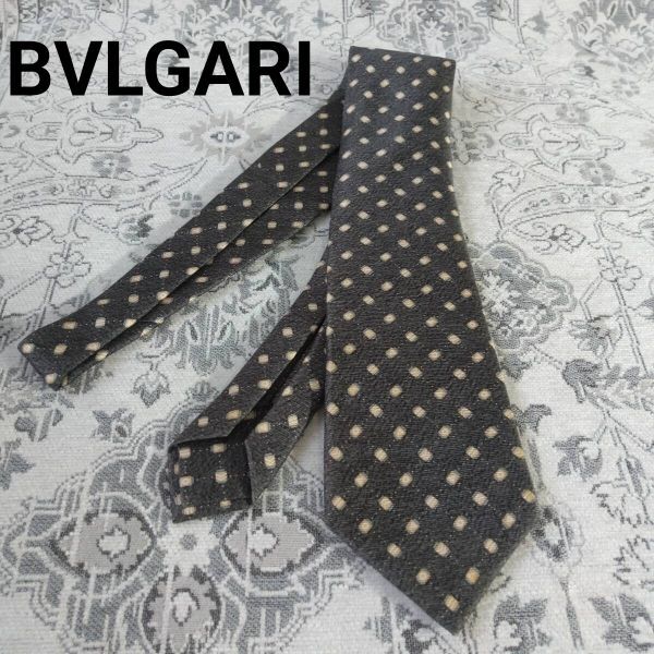 本物 BVLGARI ブルガリ 高級 ネクタイ グレー系 シルク ドット柄 ビジネス フォーマル拍卖
