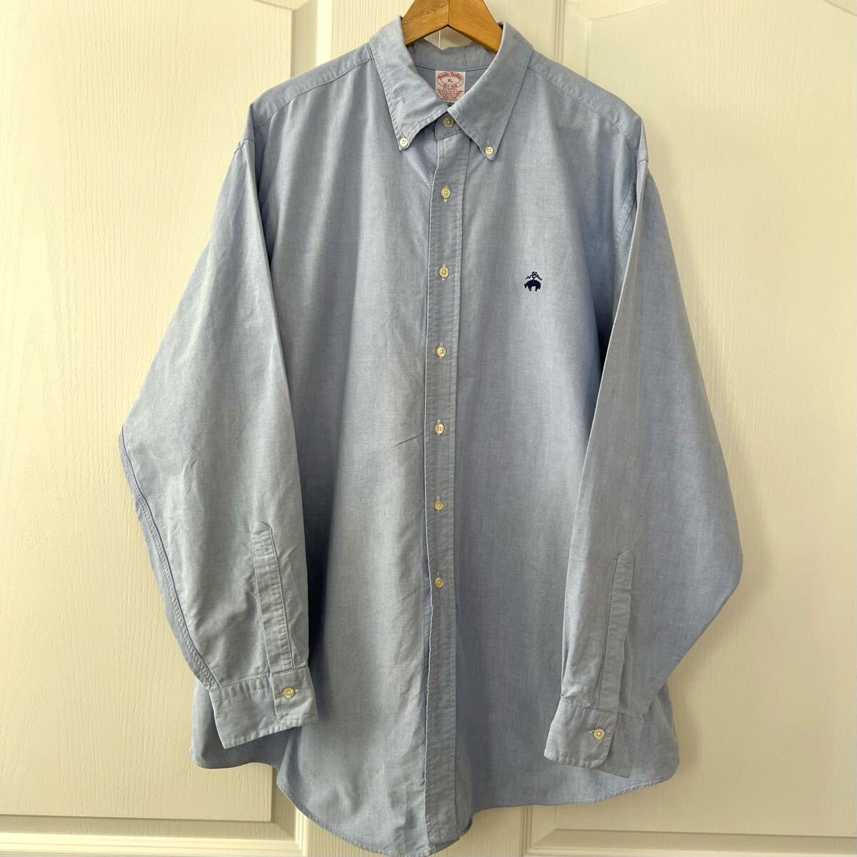 Brooks Brothers USA製 ブルックスブラザーズ オックスフォード 無地 長袖 BD シャツ ブルー XL アメリカ製 米国製 ボタンダウン ロゴ刺繍拍卖