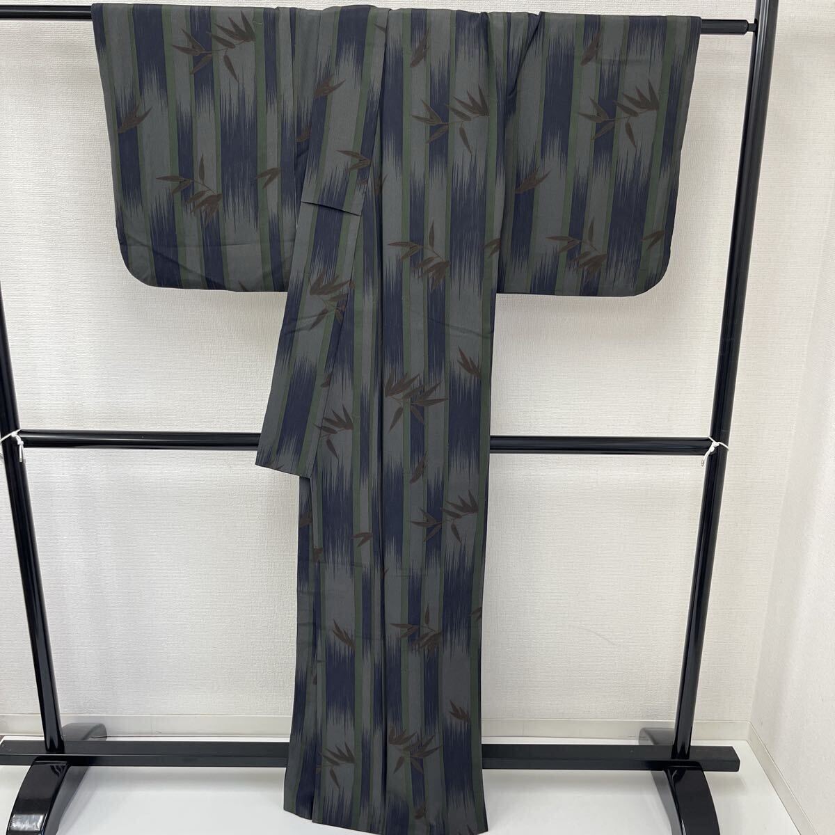 小紋 着物 竹に笹 落ち着いた色合い 化繊 Q-004拍卖