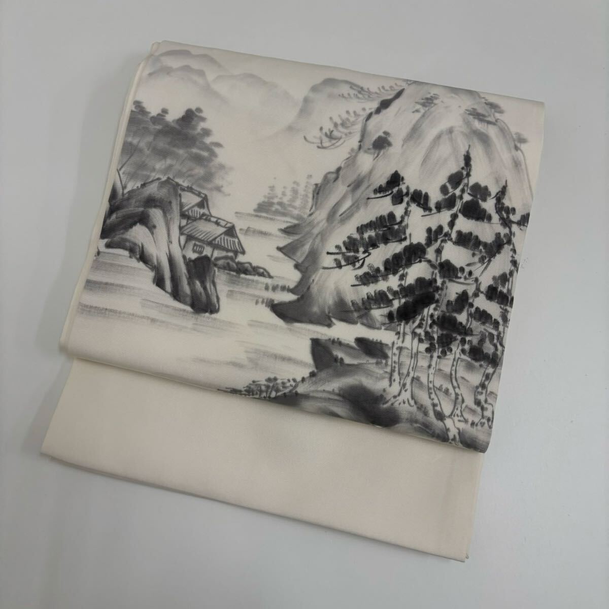 開き名古屋帯 正絹 塩瀬 作家物 水墨画 茶屋辻 Q-238拍卖