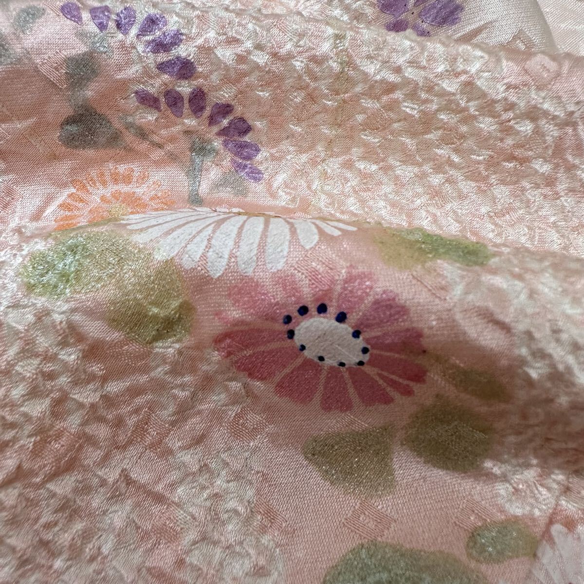 付下げ 裄69.5 絞り 可愛い花模様 着物 正絹 Q-285拍卖