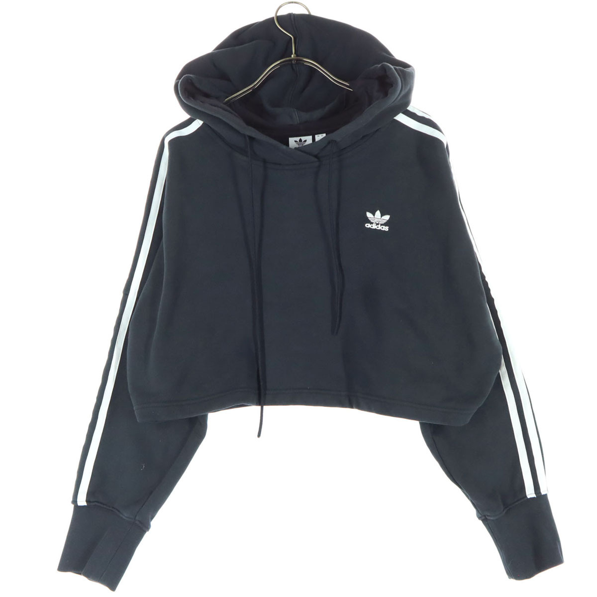 adidas アディダス ロゴ刺繍 トレフォイルロゴ 長袖 スウェットパーカー S ブラック レディース拍卖