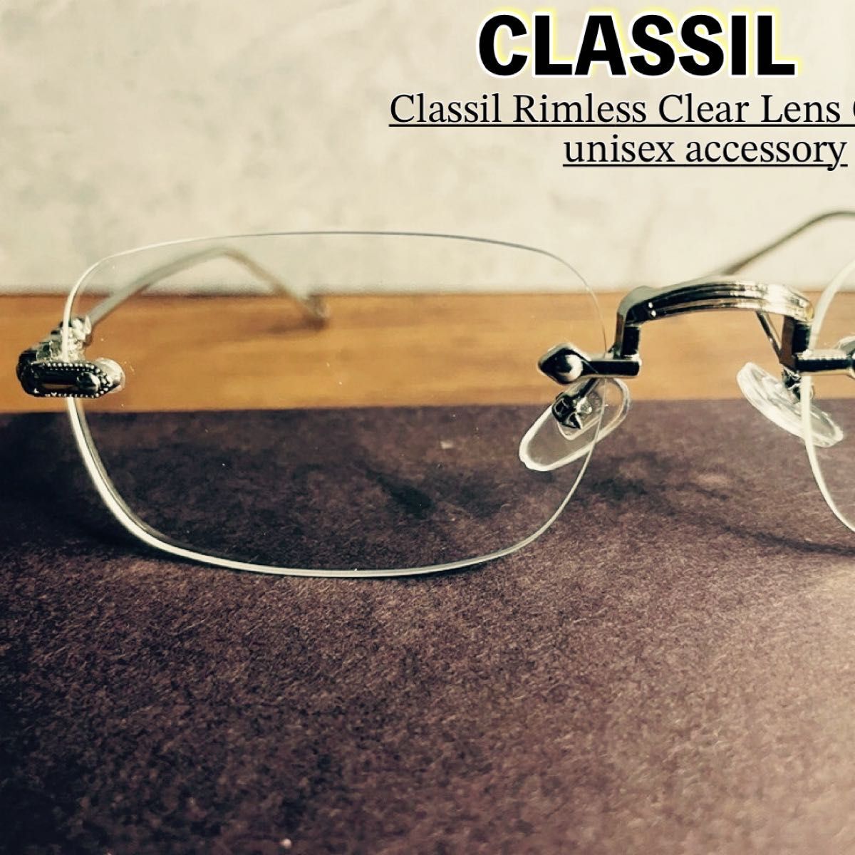 y2k 縁無し リムレス フチなし 伊達メガネ ツーポイント スクエア クリア 透明 シルバー フレーム 韓国 アイドル 男女兼用拍卖