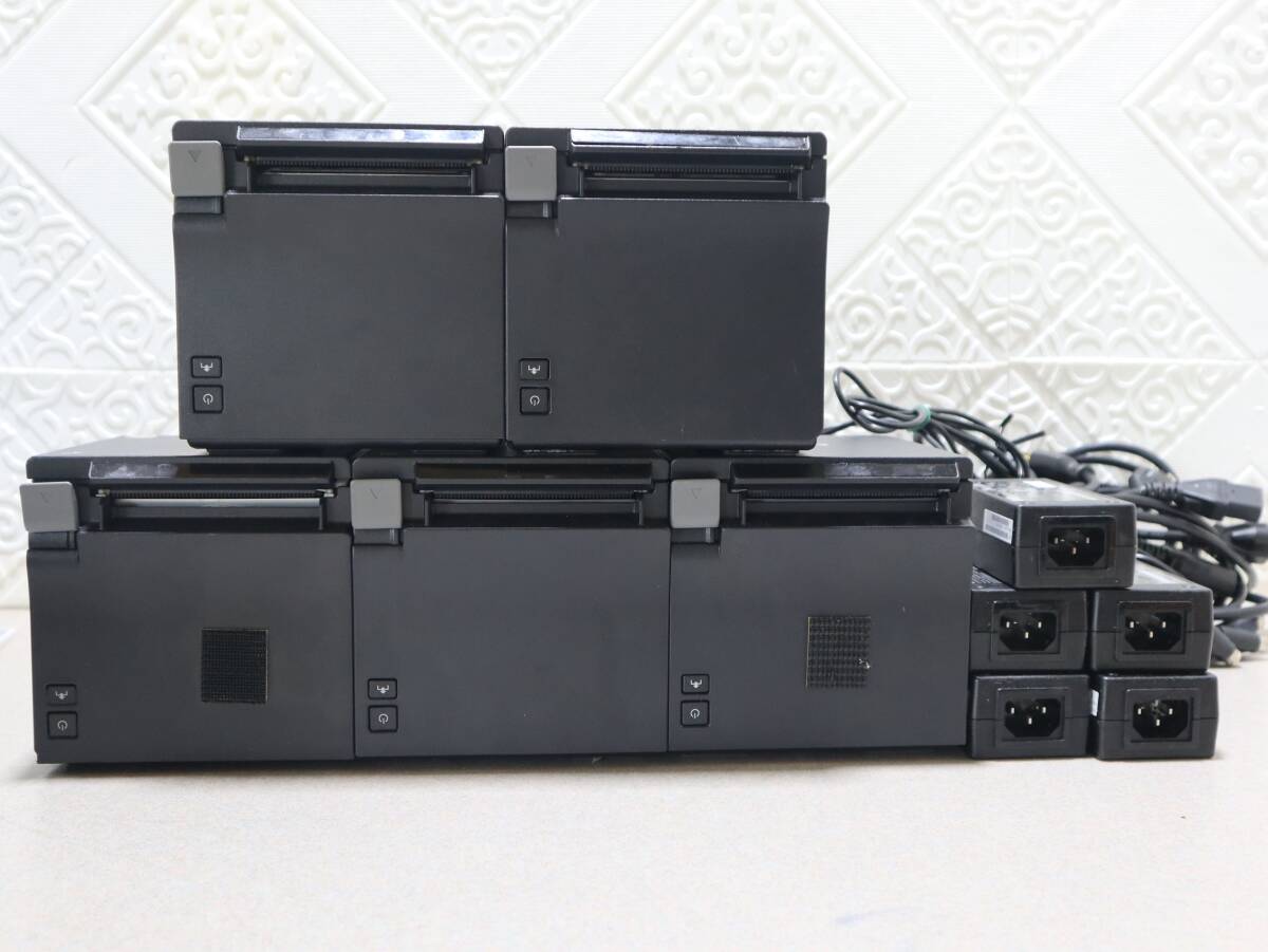 A0473 P 5個セット EPSON TM-m30 MODEL:M335B ブラック レシートプリンター 純正電源アダプター付き 動作確認済み 中古品拍卖