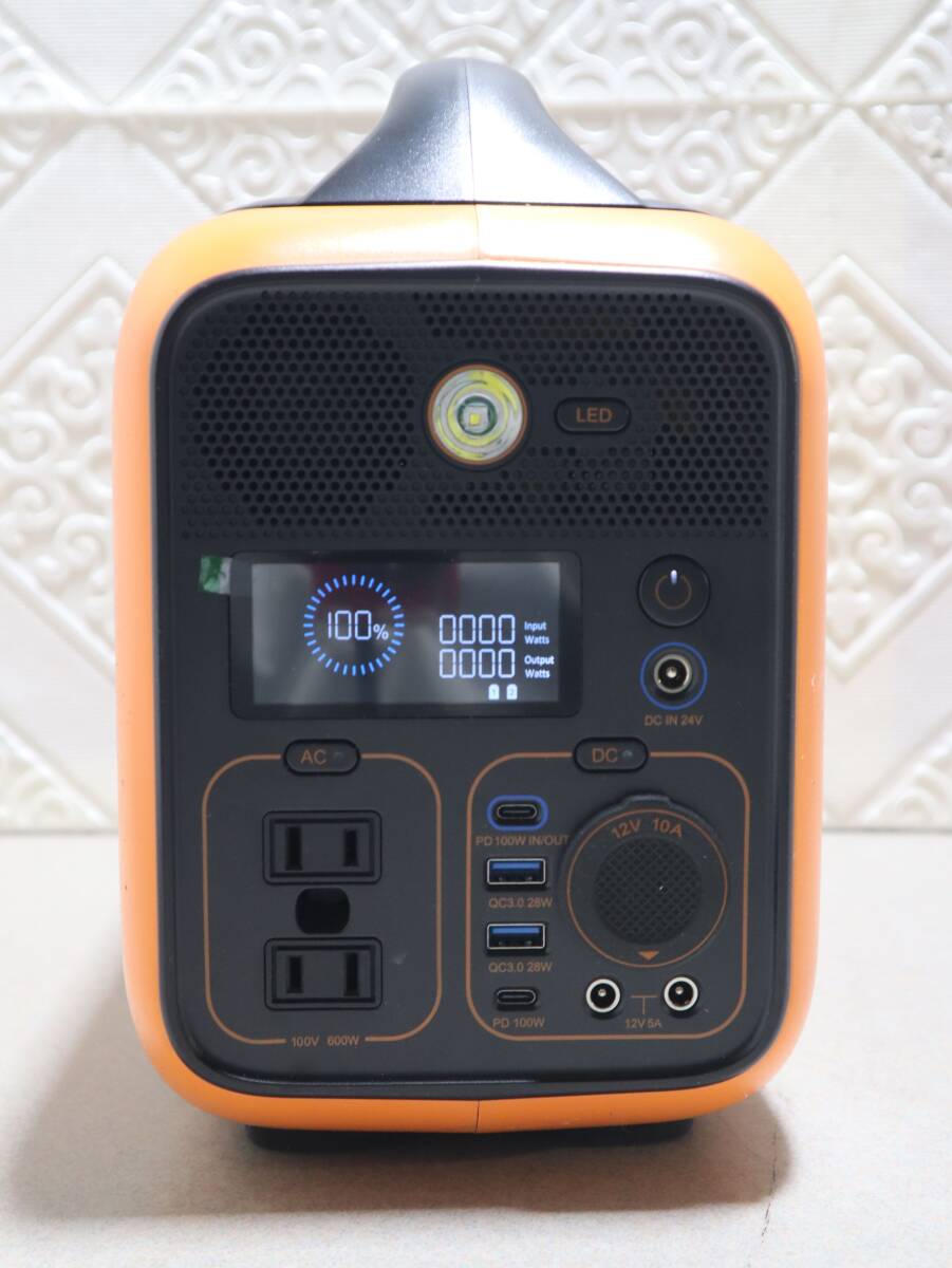 A0678 P RUNHOOD HE600-J60 ポータブル電源 600W/1200W バッテリー2個付 PD100W QC3.0 ソーラー充電 LED付 中古 動作良好 本体のみ拍卖