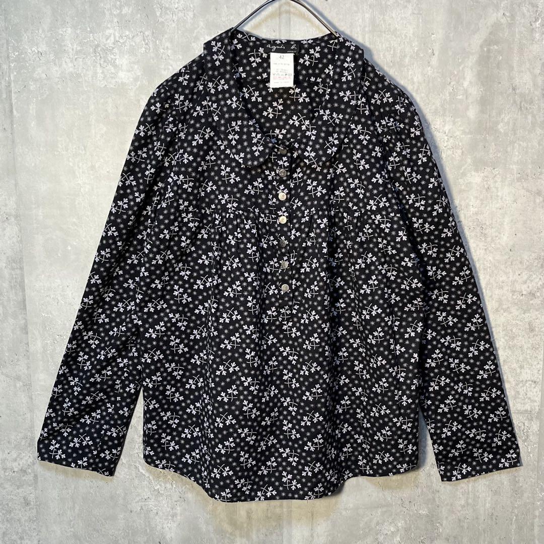 アニエスべー ボタニカル柄 シャツブラウス ギャザー切替 42サイズ 日本製拍卖