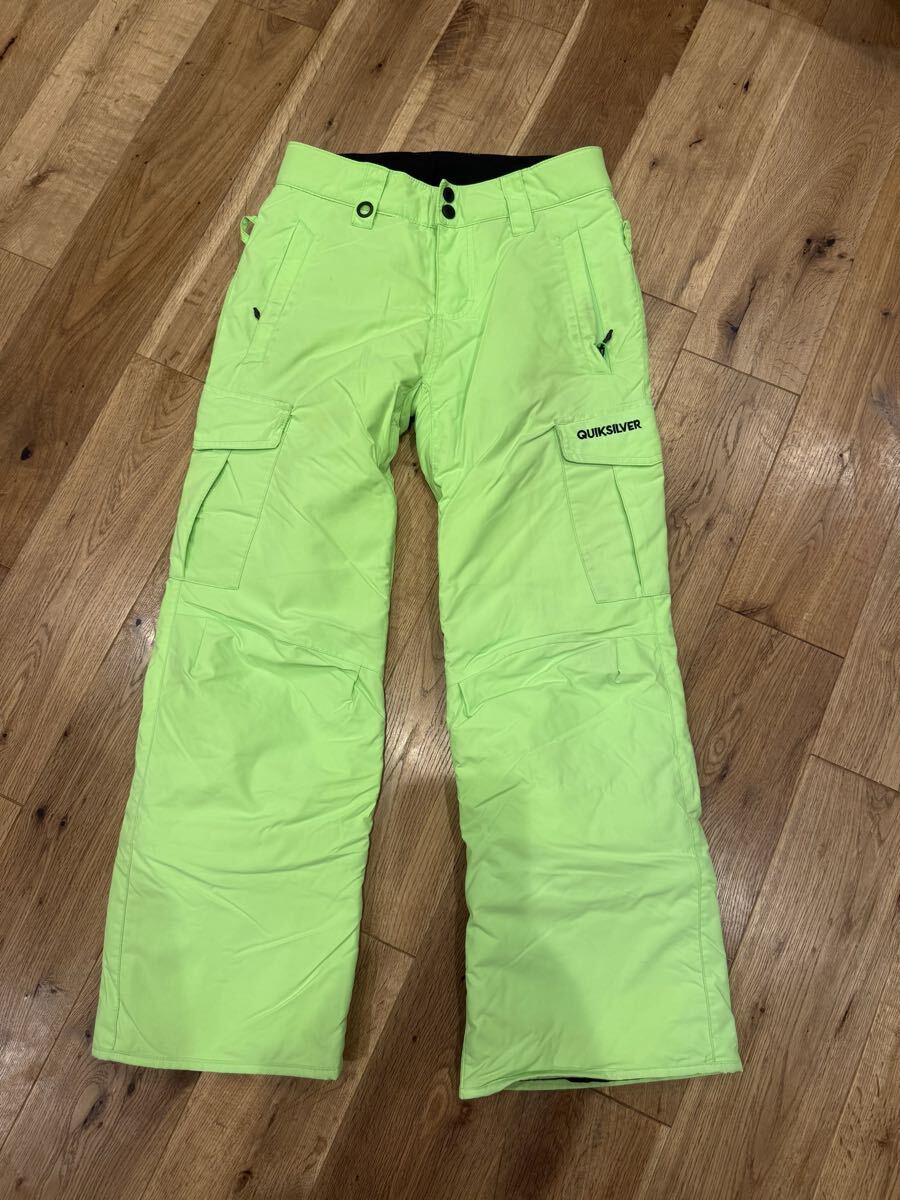 クイックシルバー  スノーボードパンツ キッズサイズM 12才 中古  ライムグリーン BURTON スキーウェア バートン拍卖