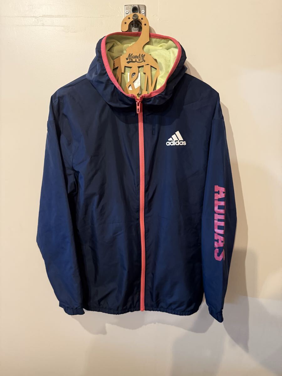 adidas アディダス ネイビー パーカー ジャケット トレーニング ウインドブレーカー サイズS Mくらい 中古 ジュニア 女性拍卖