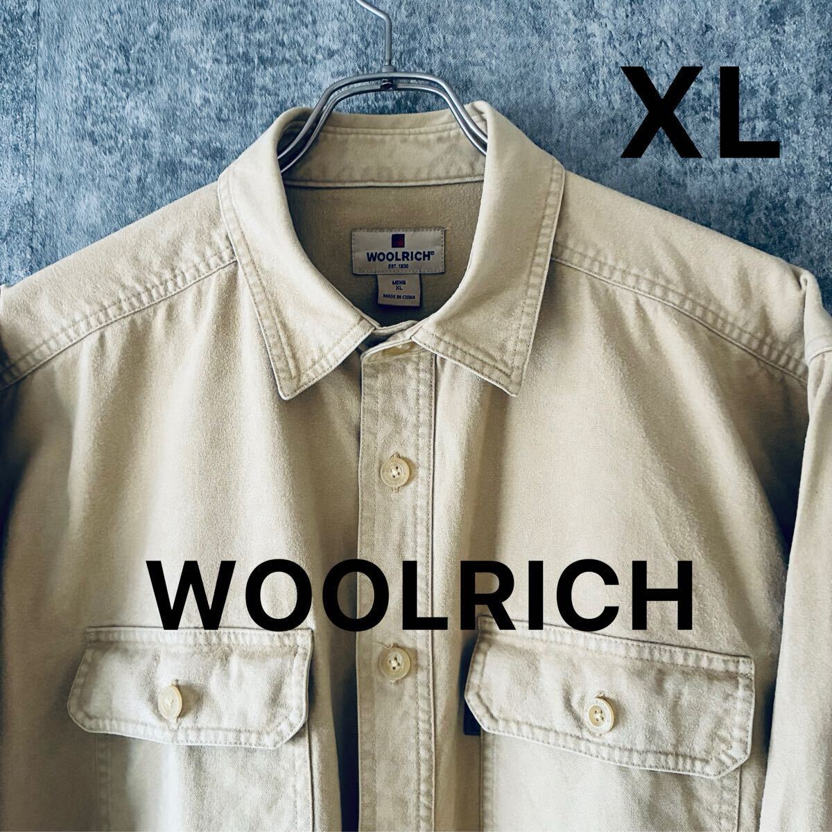 【送料無料】WOOLRICHウールリッチ長袖ワークシャツXLベージュキャメル系拍卖