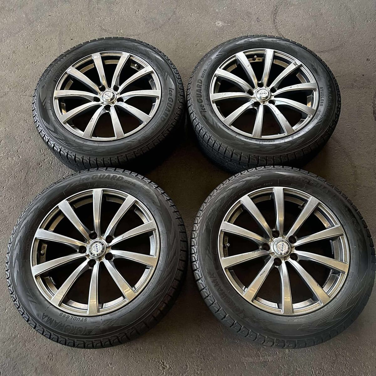 【6761】★ 225/60R18 4本セット冬タイヤ ヨコハマ アイスガード G075[2020年】アルミンホイール 18x7.5 PCD114.3 ハブ73mm 5穴拍卖