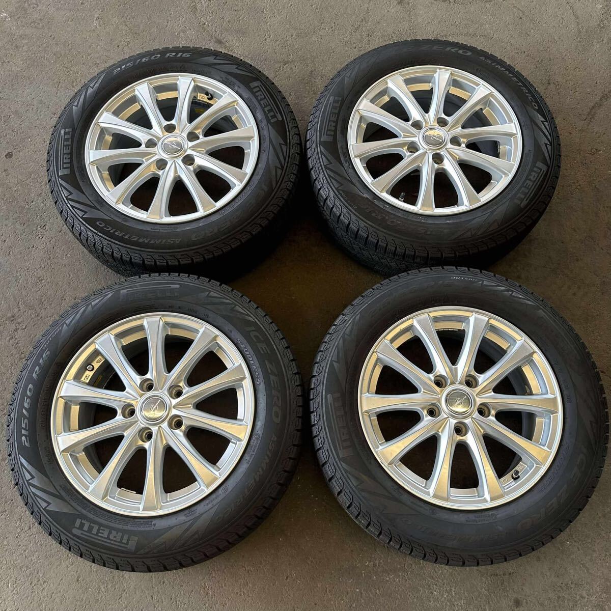 【6801】★ 215/60R16 4本セット冬タイヤ FIRELLI ICE ZERO TM ASIMMETRICO [2022年】アルミンホイール 16X7j PCD114.3 ハブ64mm 5穴拍卖