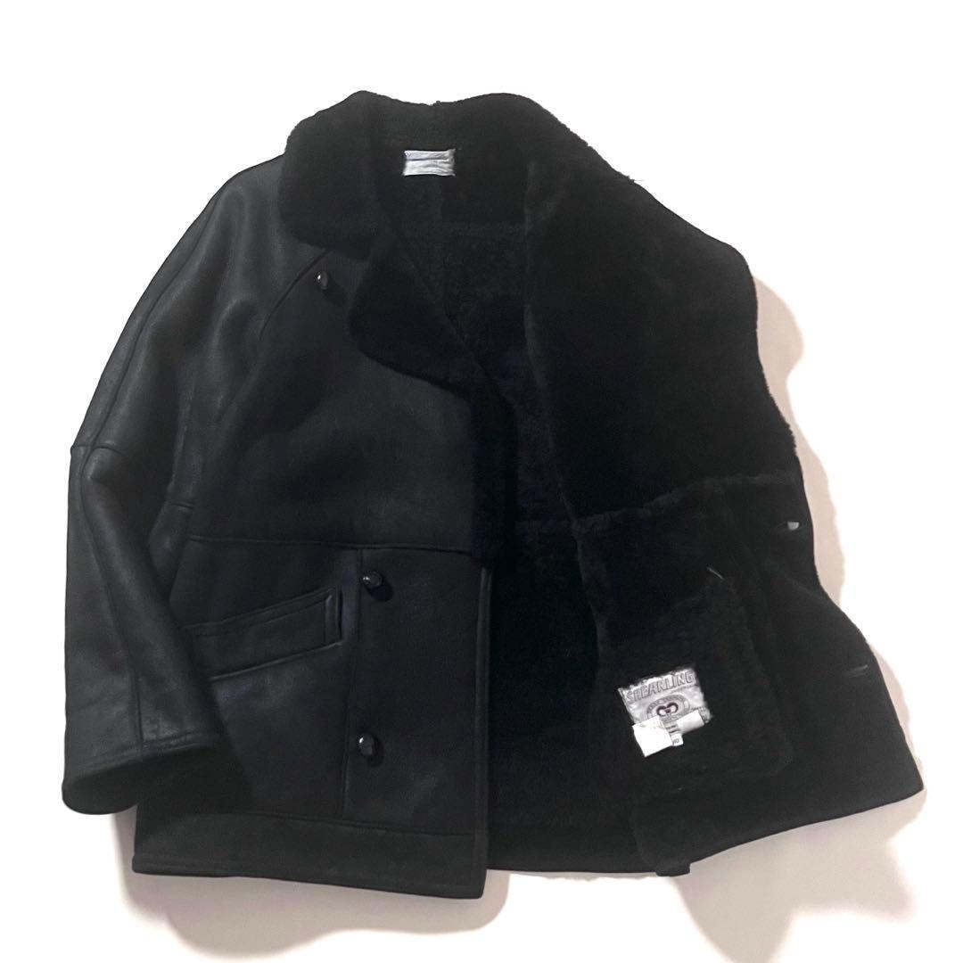 【美品】ウィニーロースト ムートン ボア コート USA製 80s ヴィンテージ XLサイズ相当 ジャケット 羊革 包みボタン ブラック 黒拍卖