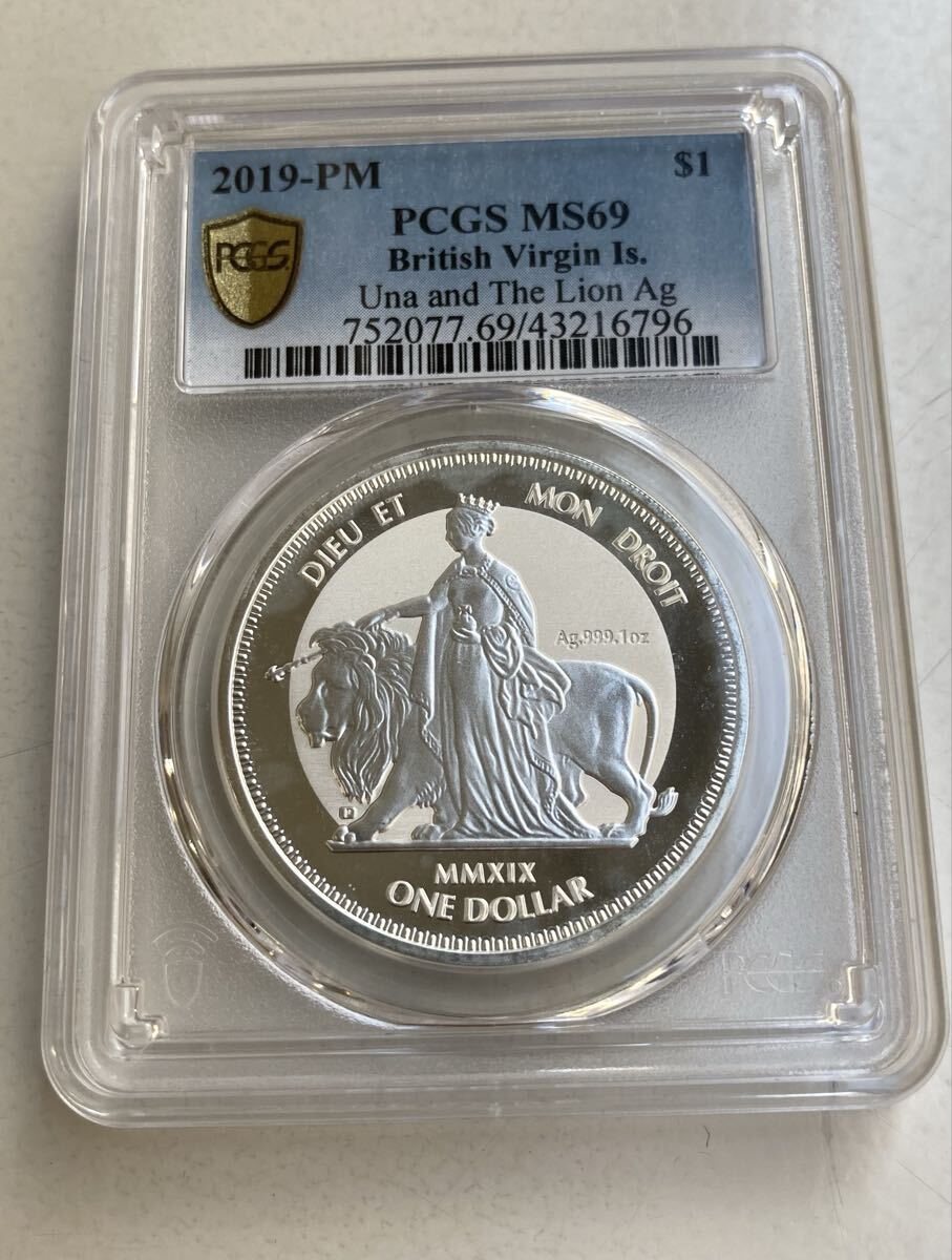 PCGS鑑定MS69 ウナとライオン 2019 イギリス領 ヴァージン諸島 1オンス 1ドル銀貨 1oz シルバーコイン リバースプルーフ 英国 BVI Una Lion拍卖