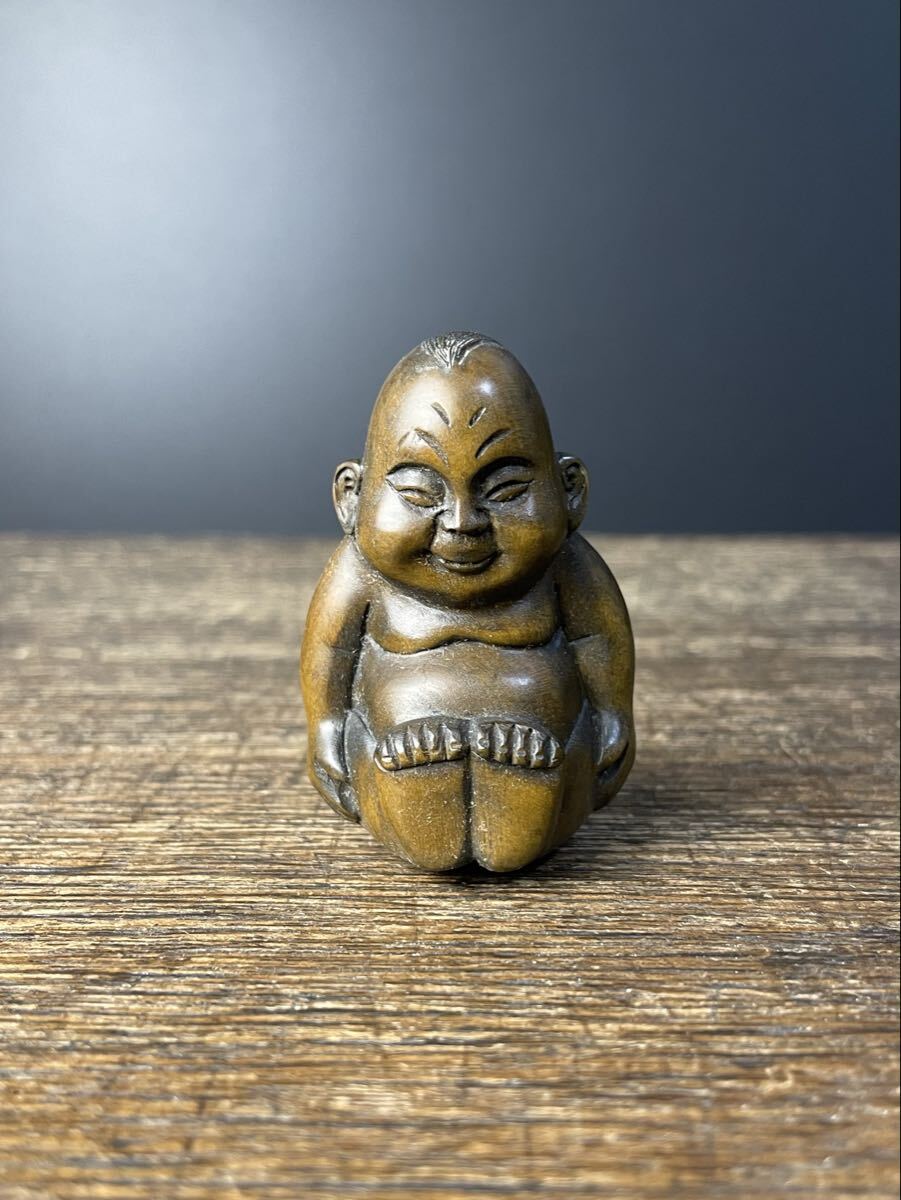 木製 根付 ビリケンさん 細密彫刻 置物 提げ物 煙草入れ 木彫 拓植 小さめ ビリケン 根付け HC-11拍卖