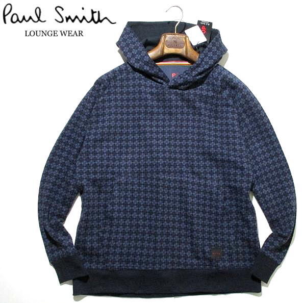 新品 未使用▼ ポールスミス 希少 総柄 スウェットパーカー メンズ Lサイズ 紺 ネイビー PaulSmith LOUNGEWEAR フーディー拍卖
