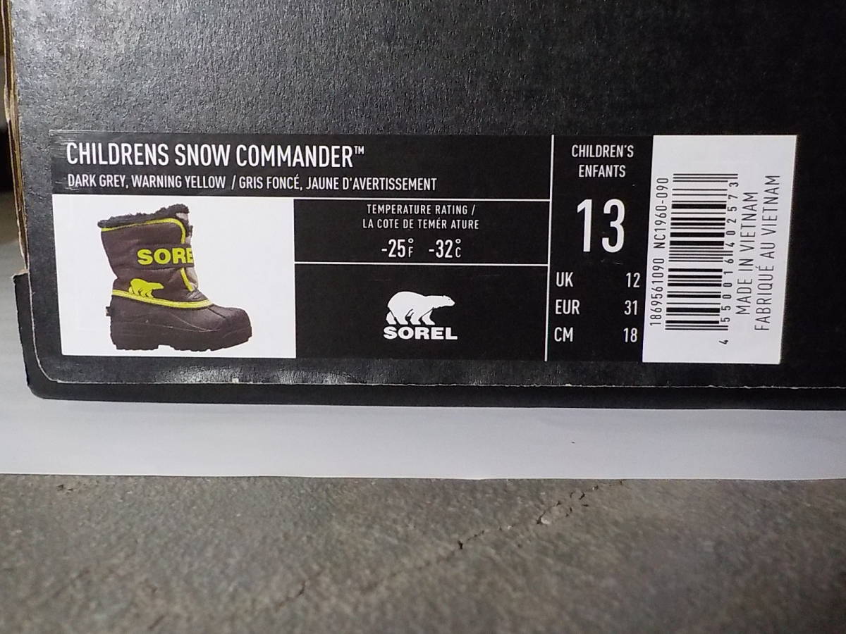 送料無料 中古 SOREL ソレル スノーブーツ SNOW COMMANDER スノーコマンダー 子供 18cm ダークグレー 送料込み拍卖