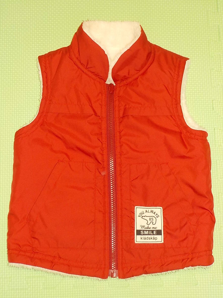 送料無料 中古 kladskap クレードスコープ ナルミヤ リバーシブルベスト 赤色 子供 100サイズ 送料込み拍卖