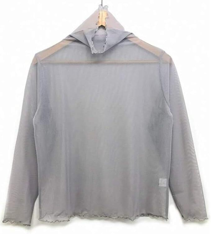 新品 送料無料★値下げ●全透けトップス ストレッチパワーネット NO6 グレー シアートップス ボトルネック ハイネック 長袖 拍卖