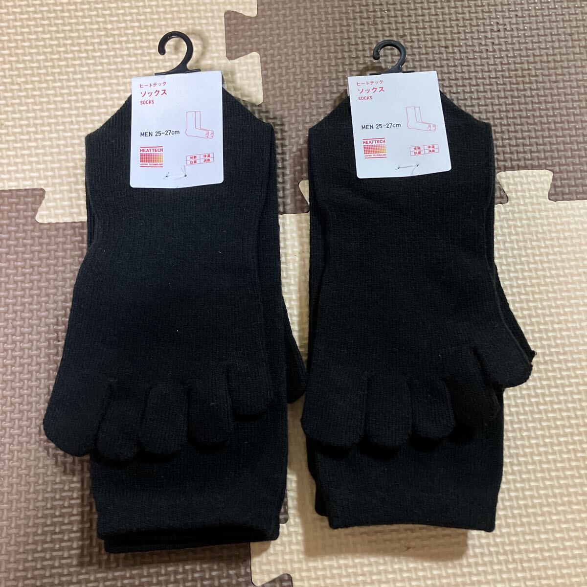 タグ付き 未使用 メンズ ユニクロ UNIQLO ヒートテック 5本指 靴下 ブラック 2足セット拍卖