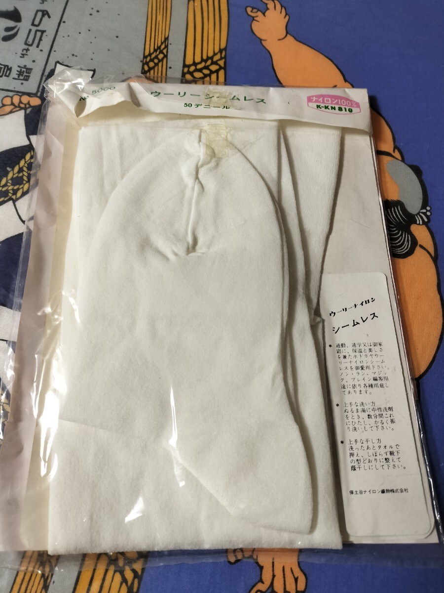 ◎ ホドガヤ ウーリー シームレス 50デニール ストッキング 昭和 レトロ スクール ナース woollie seamless stocking ホワイト 白 タイツ 拍卖