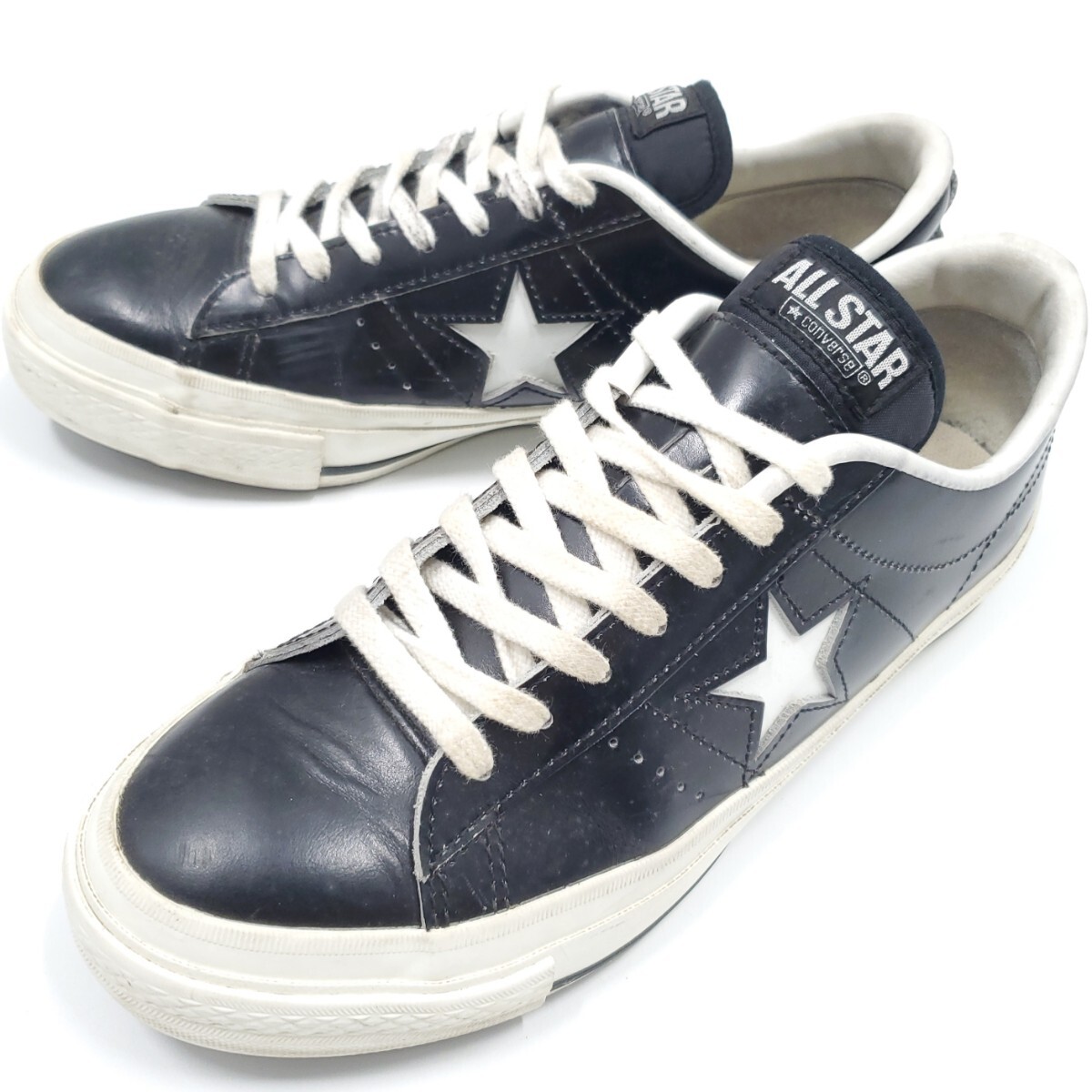 日本製◆CONVERSE◆ワンスター25cm黒白コンバースV-3メンズUS6.5レザースニーカー本革オールスター本皮ALLSTAR廃盤ONESTAR SJ975拍卖
