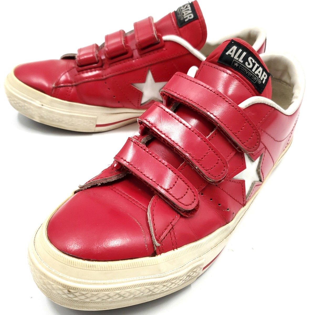 日本製◆CONVERSE◆ベルクロワンスター26.5cm赤白コンバースV-3メンズUS8レザースニーカー本革オールスター本皮ALLSTAR廃盤ONESTAR SJ974拍卖