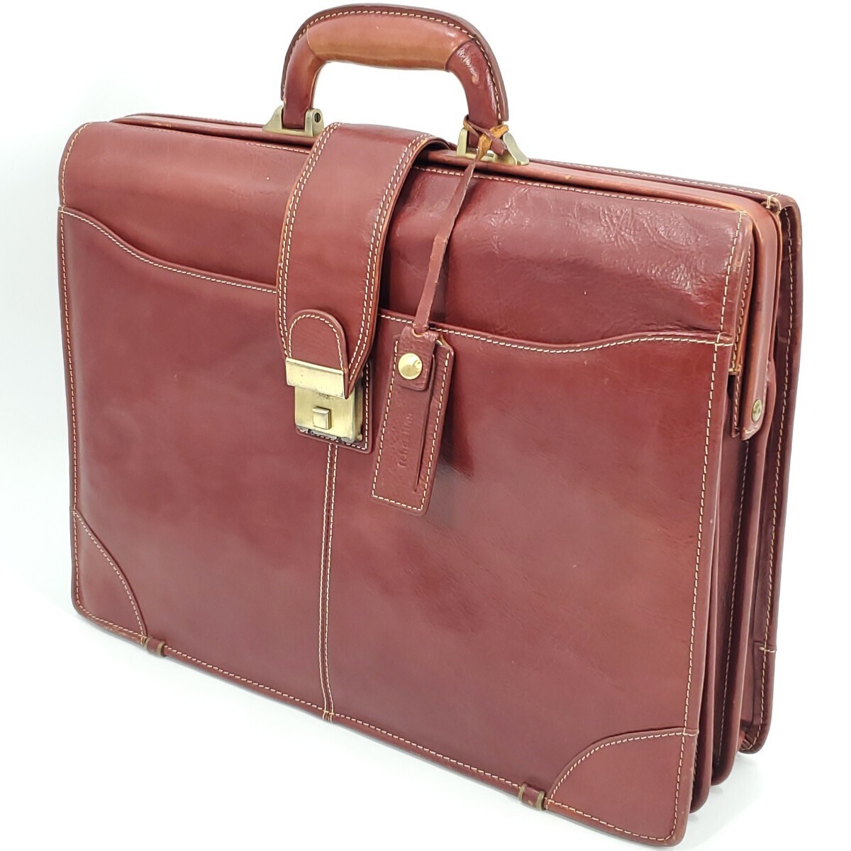 外ポケット付き◆tengallon◆本革レザーダレスバッグ茶ブラウン本皮テンガロンメンズ鍵付き鞄ビジネスバッグ自立ドクター通勤出張 SJ-894拍卖