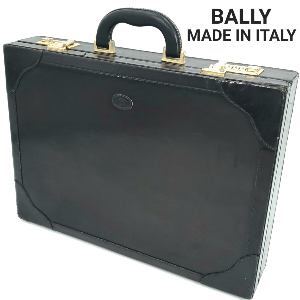 イタリア製◆BALLY◆レザーアタッシュケース黒ブラックメンズ本皮バリー本革ハードトランク鍵付きビジネスバッグ通勤出張旅行トラベルSJ442拍卖