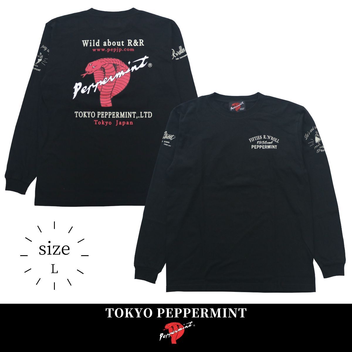 Tシャツ 長袖 BACK COBRA L/S TEE 3 RSN-7428 サイズL TOKYO PEPPERMINT ロカビリーファッション拍卖