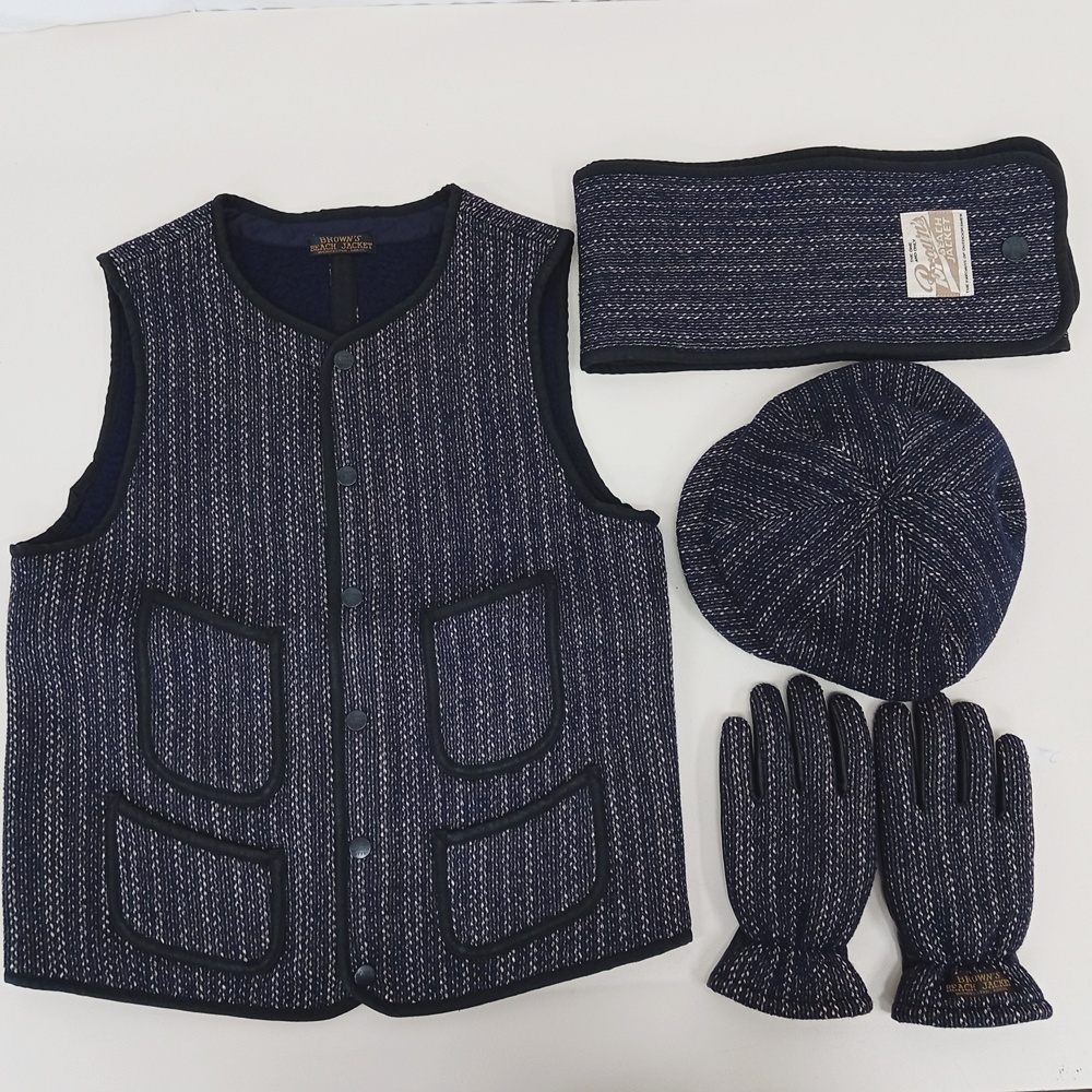 ●古5148 FULLCOUNT BROWN'S BEACH JACKET アーリーベスト キャスケット グローブ セット サイズ38【68】拍卖