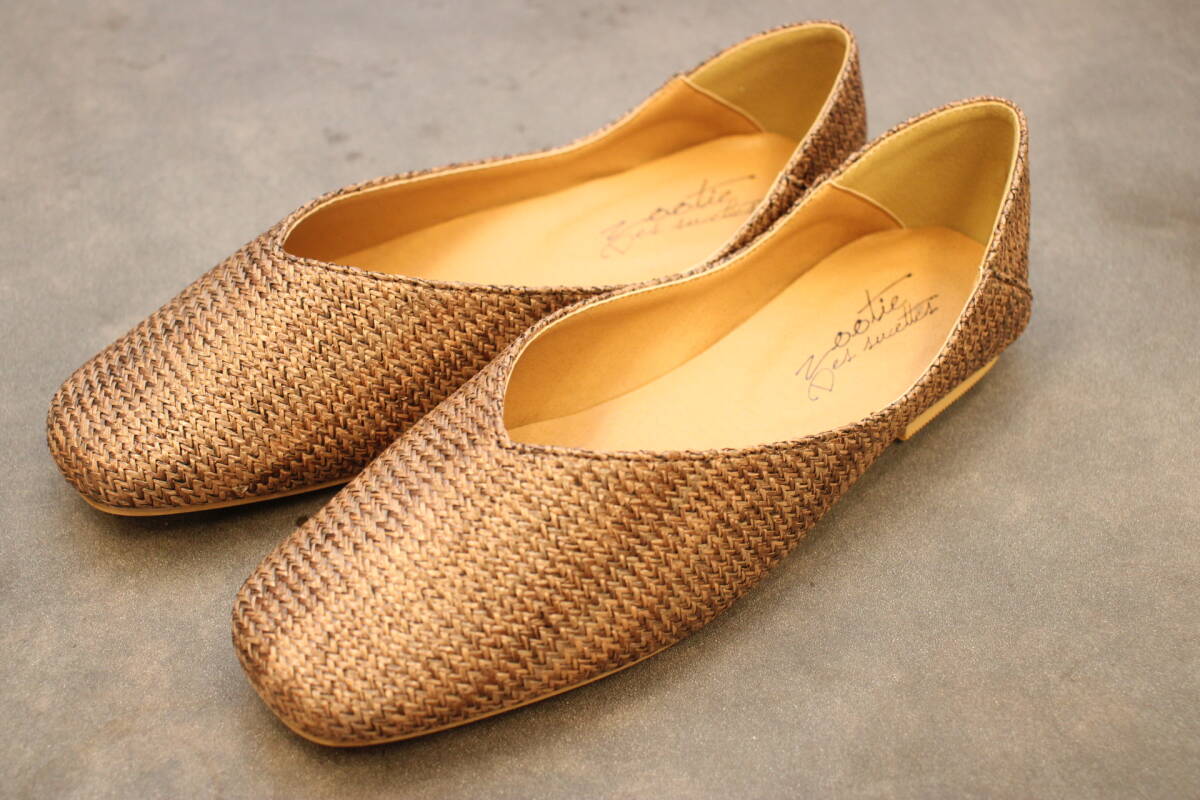 新品 Vカットフラット編込みシューズ ブラウン Mサイズ 123拍卖