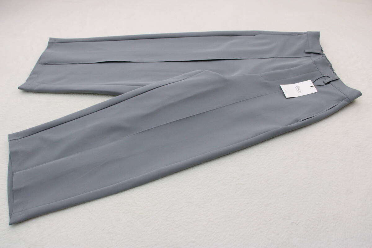 5179 新品タグ付き ウエストゴムツイルタックワイドパンツ グレーLサイズ拍卖
