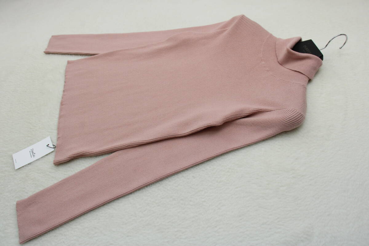 5128 新品タグ付き タートルネックリブニットセーター ライトピンクLサイズ拍卖