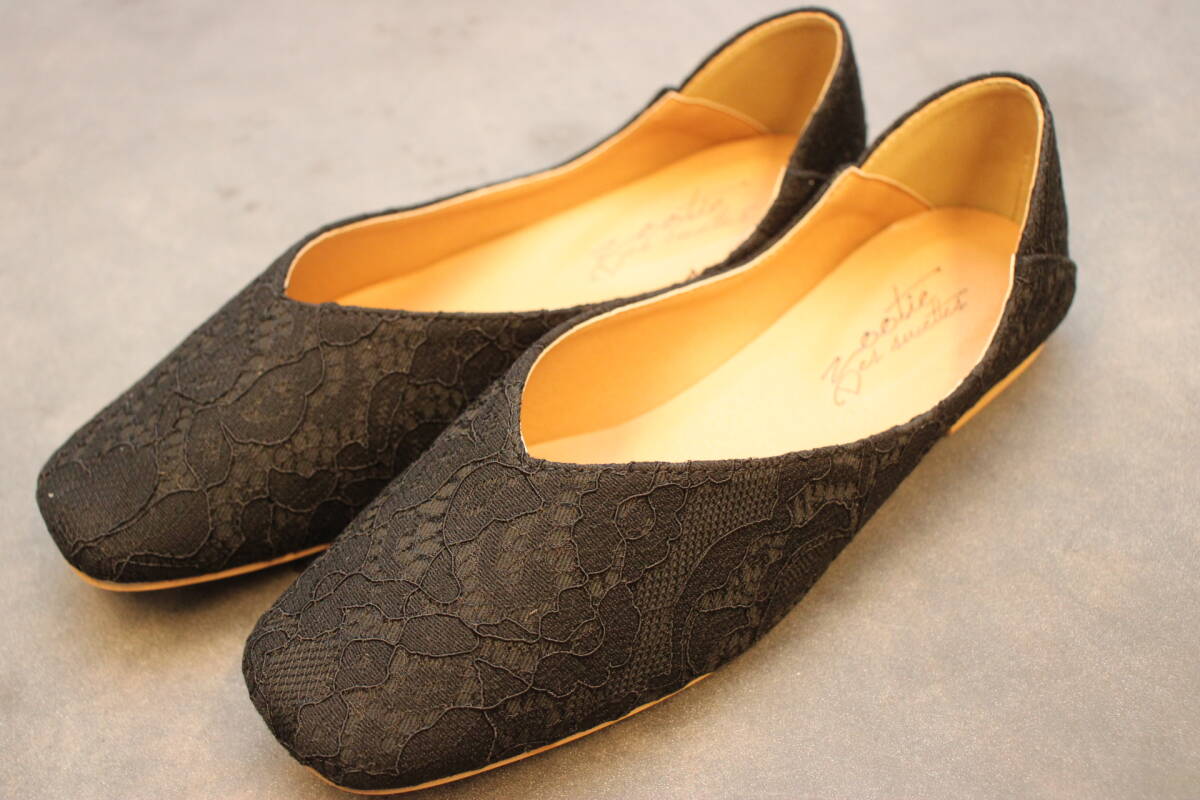 新品 スクエアトゥ Vカットバブーシュ レースブラック Mサイズ 133拍卖