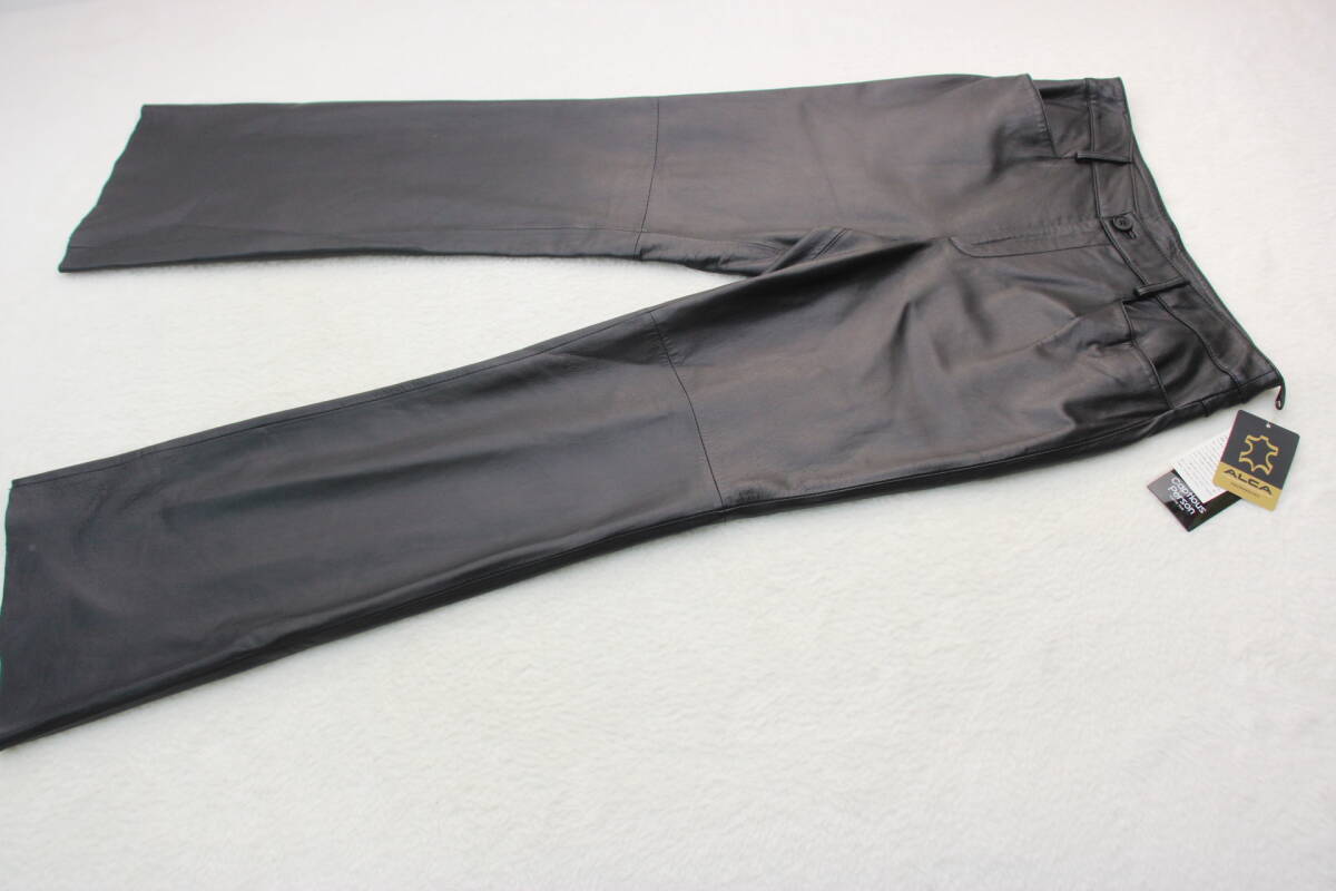 5963 新品タグ付き 高級羊革レザーパンツ ブラック15号拍卖