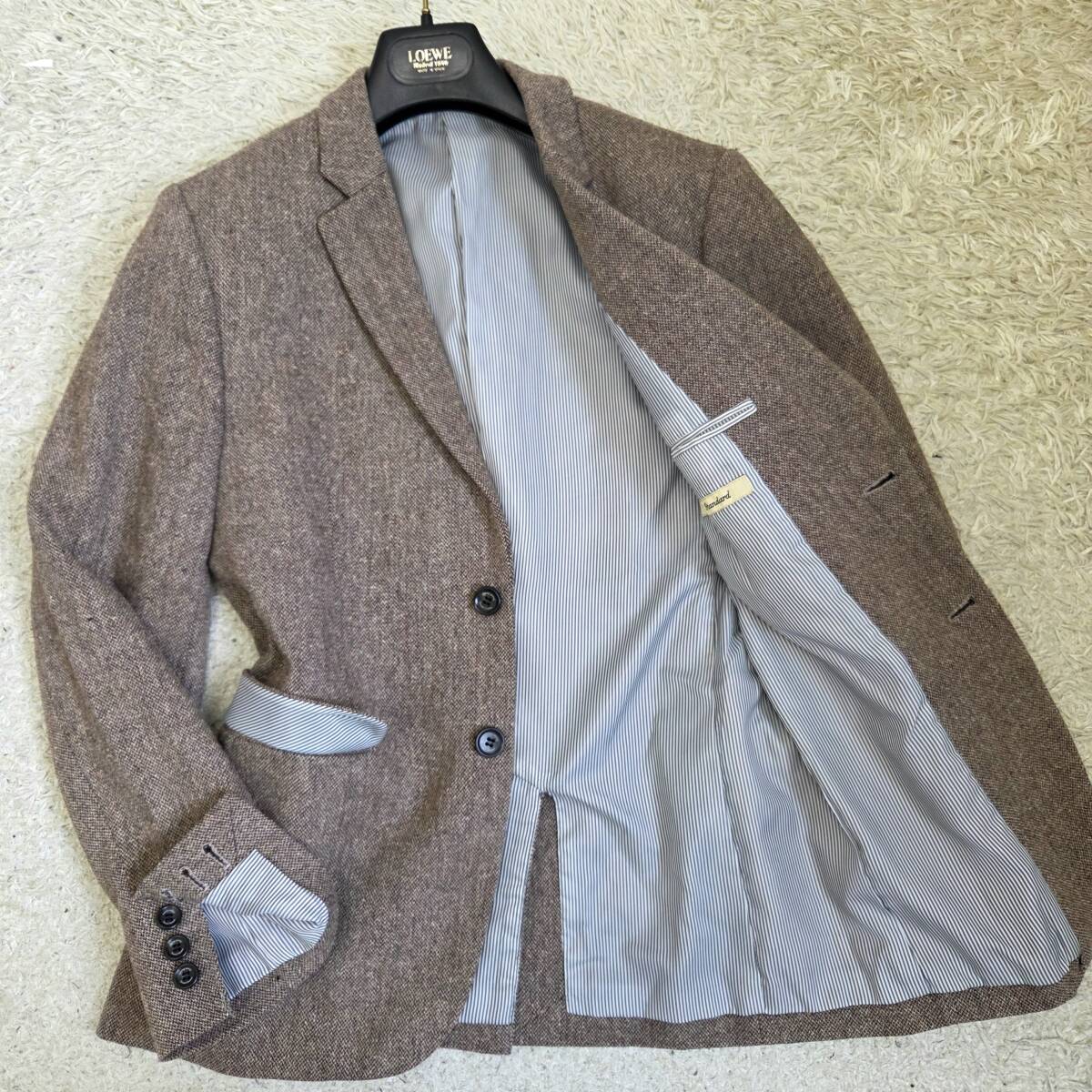 ジャーナルスタンダード JOURNAL STANDARD スーツ テーラードジャケット 羽織 ブレザー ツイード 刻印B ブラウン×裏ブルーストライプ S拍卖