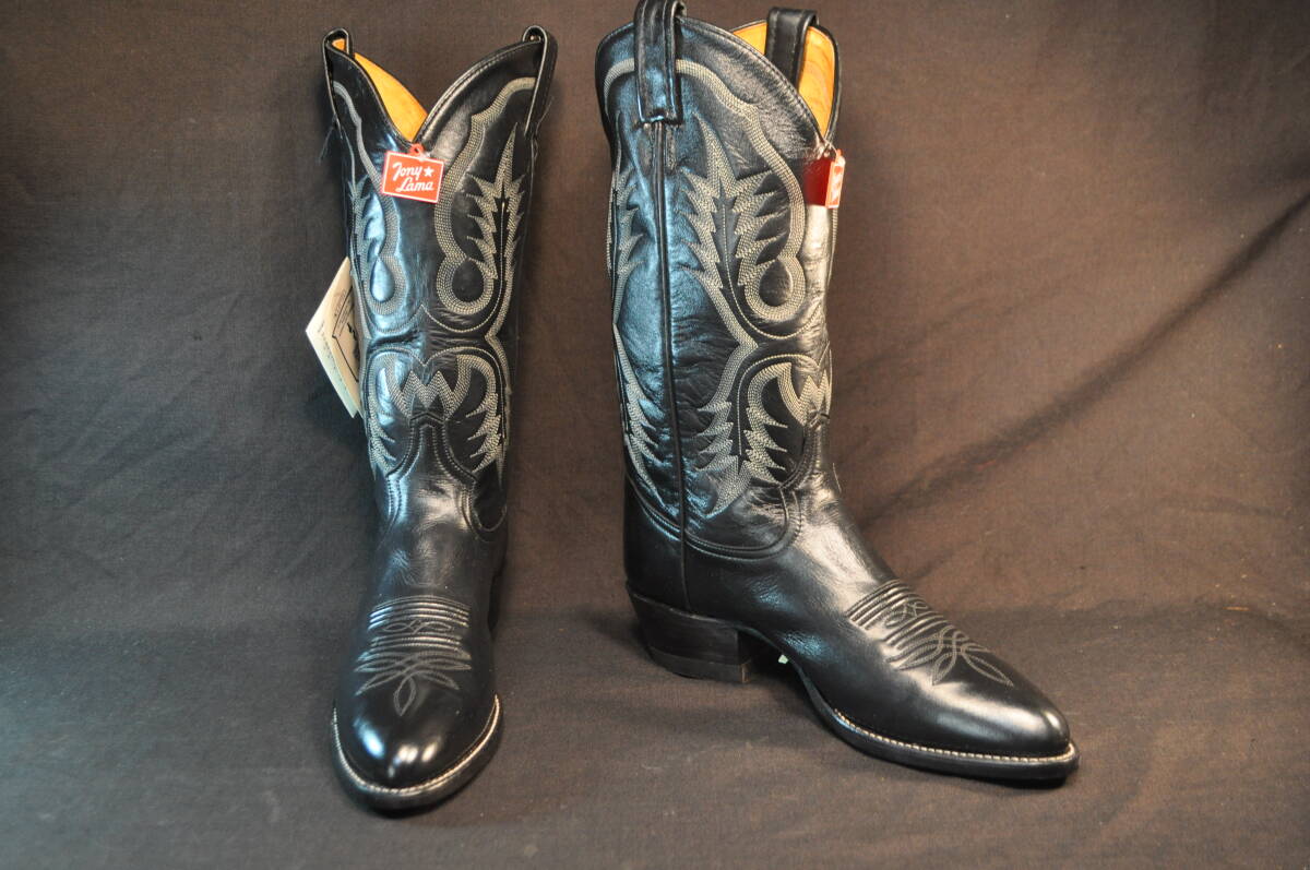 新品 デッドストック 廃盤 トニーラマ ウエスタンブーツ 黒牛革 8B(幅やや細め D幅なら7.5か7位) 拍卖