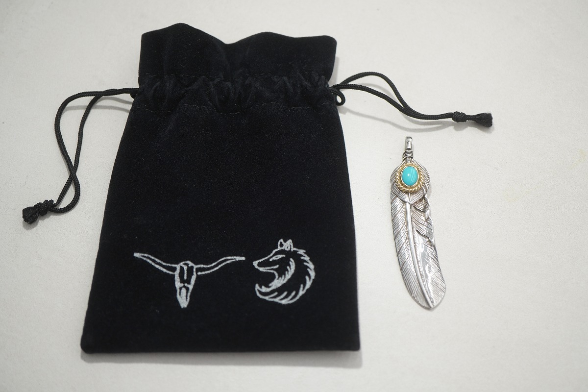 美品 TADY&KING タディ&キング 特大 ハート SV フェザー 金縄 ターコイズ ネックレス トップ 右向き シルバー ゴールド K18 本物1005P♪拍卖