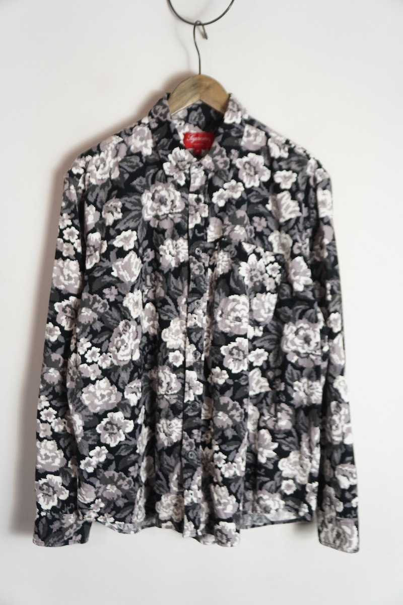 美品 国内正規 20AW Supreme シュプリーム Digi Floral Corduroy Shirt デジ フラワー 長袖 コーデュロイ シャツ サイズM 総柄 白黒1013P♪拍卖